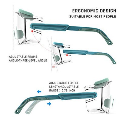 Anti Fog Safety Glasses Safety Goggles Over Glasses Protective Glasses with Anti Scratch Lenses Adjustable - color: Mint Road