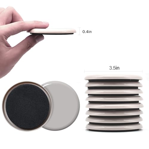 Furniture Sliders, 12 Pcs 3 1/2'' Furniture Sliders Pads for Hardwood Floors, Chair Legs Floors Protectors, Reusable Round Glides Glider, Heavy Duty Furniture Movers Sliders (12, 3.5inch，Milk White)