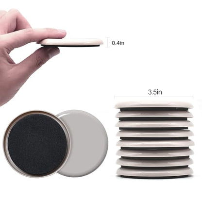 Furniture Sliders, 12 Pcs 3 1/2'' Furniture Sliders Pads for Hardwood Floors, Chair Legs Floors Protectors, Reusable Round Glides Glider, Heavy Duty Furniture Movers Sliders (12, 3.5inch，Milk White)