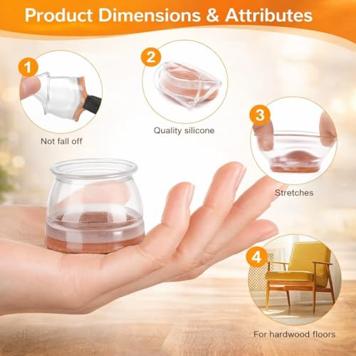 Chair Leg Floor Protectors 24 Pack – Silicone Furniture Leg Caps with Felt Bottom, Non-Slip Floor Protectors for Hardwood Floors, Anti-Scratch & Noise Reducing Covers