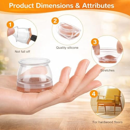 Chair Leg Floor Protectors 24 Pack – Silicone Furniture Leg Caps with Felt Bottom, Non-Slip Floor Protectors for Hardwood Floors, Anti-Scratch & Noise Reducing Covers
