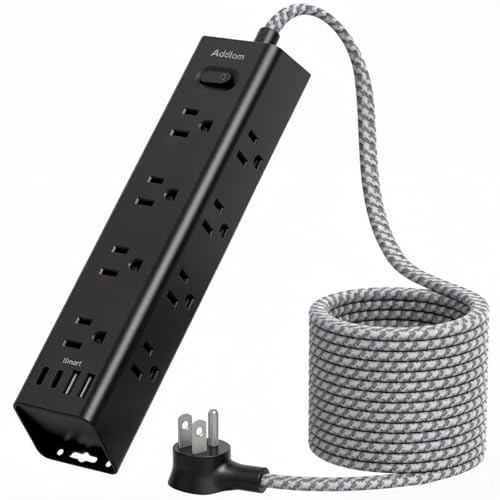 Addtam Black Power Strip Surge Protector with 12 AC Outlets & 4 USB Ports, 15FT Extension Cord, Flat Plug, Wall Mount, 1050J, Outlet Extender for Home Office Gaming Desk Setup, ETL Listed - color: Black, size: 15FT