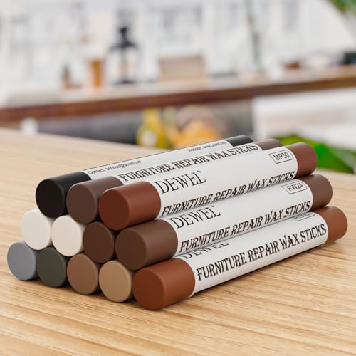 DEWEL Wood Filler Sticks, 12 Colors Wood Crayons for Scratches, Wood Floor Repair Wax Filler Sticks, Furniture Scratch Repair Crayons Kit for Tables, Holes, Scratches - size: 12 Color Wood Wax Stick