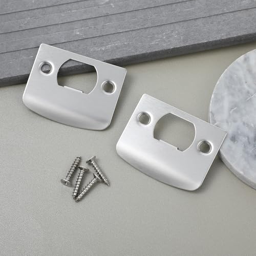 2 Pack Universal Door Strike Plate with Screws, 2-1/4 Inch x 1-7/16 Inch, Round Corner Strike Plates for Interior Doors Door Latch Plate