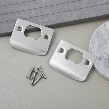 2 Pack Universal Door Strike Plate with Screws, 2-1/4 Inch x 1-7/16 Inch, Round Corner Strike Plates for Interior Doors Door Latch Plate