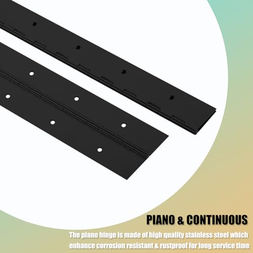 20Inch Black Continuous & Piano Hinges, 2PCS Heavy Duty Stainless Steel Piano Hinge with Hole, 0.05" Thickness/1.2" Open Width Folding Cabinet Door Butt Hinge - color: Black, size: 20 Inch