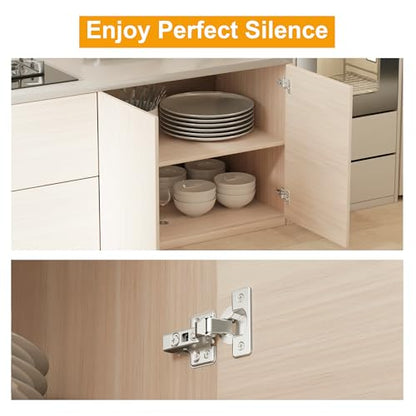 4pcs Professional Grade Inset Soft Close Cabinet Hinges, Frameless Concealed European Style with Four-Hole Clip-On Mounting Plate and Screws, Nickel Plated Finish - color: Inset, size: 2 Pairs