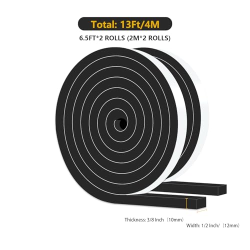 Weather Stripping Door Seal Strip,Door Weather Stripping,Strong Adhesive, Weatherproof, Reduce Noise, Gap Filler, Foam Insulation Tape for Doors and Windows (Black,1/2 in x 3/8 in x 13Ft) - size: 1/2 In x 3/8 In x 13Ft