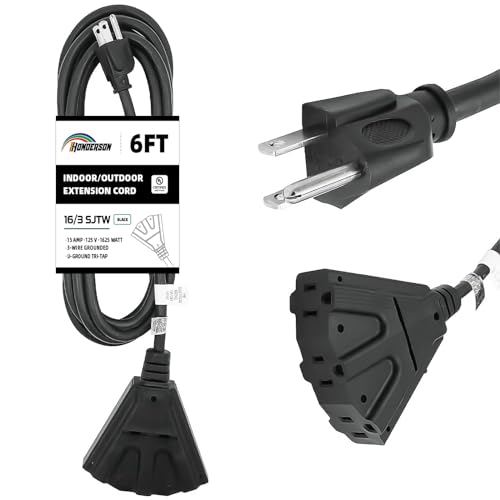 3-Outlets Indoor Outdoor Extension Cord Weatherproof, UL Certified, 16 Gauge 6FT Black 3 Prong Heavy Duty, 16/3 SJTW 13A Power Cord - color: Black, size: 6FT