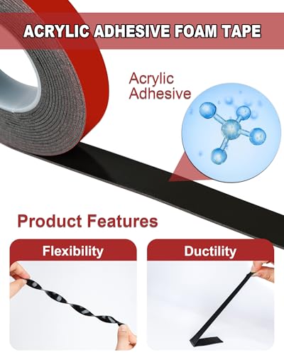 Double Sided Tape Heavy Duty, 1.1mm Thin VHB Double Sided Mounting Tape, 12.5mm x 3m Adhesive Tapes, Extra Strong Waterproof High Temperature Resistant for Car Home Office Decoration - size: 1.25cm*3m