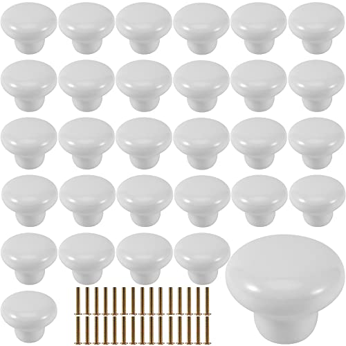 KEILEOHO 30 Pack Ceramic Cabinet Knobs, Vintage White Round Drawer Knobs with 30 PCS Screws, Cabinet Knobs Pull Handle for Drawer, Dresser, Door, Kitchen - size: 30 Pcs