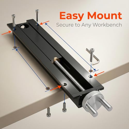 Woodworking Bench Tail Vise, 0-110 mm Stroke 20mm Table Hole Stainless Steel Anodizing Process Quick Shift Woodworking Vise with Crank Wheel Workbench Vises for Drilling