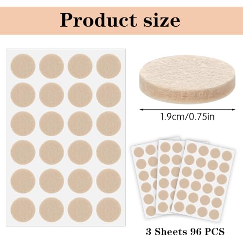 96 Pcs Felt Furniture Pads for Hardwood Floors, Self Adhesive Chair Leg Floor Protectors Non Slip Anti Scratch Felt Pads for Furniture Feet, 3/4" Round, Beige