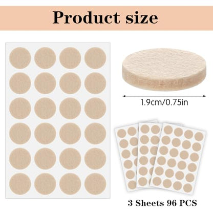 96 Pcs Felt Furniture Pads for Hardwood Floors, Self Adhesive Chair Leg Floor Protectors Non Slip Anti Scratch Felt Pads for Furniture Feet, 3/4" Round, Beige