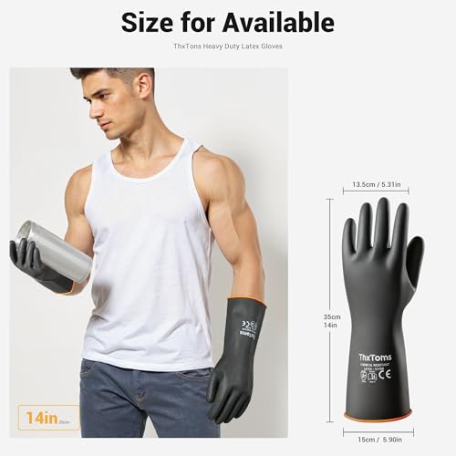 ThxToms Heavy Duty Latex Rubber Gloves, 14" Chemical Resistant Waterproof Gloves for Industrial Cleaning, Gardening, Oil, Acid & Alkali Resistance, 1 Pair - color: 14"