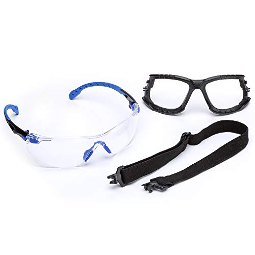 3M Safety Glasses, Solus 1000 Series, ANSI Z87, Scotchgard Anti-Fog, Clear Lens, Blue/Black Frame, Removable Foam Gasket and Strap, Pack of 1 - size: Single, style: Clear Lens, Blue/Black Frame With Gasket