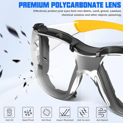 OXG Safety Glasses for Men, ANSI Z87.1 Anti-Fog Impact Resistant Protective Eyewear, Foam Gasket, UV400 Protection - color: 6-clear-yellow