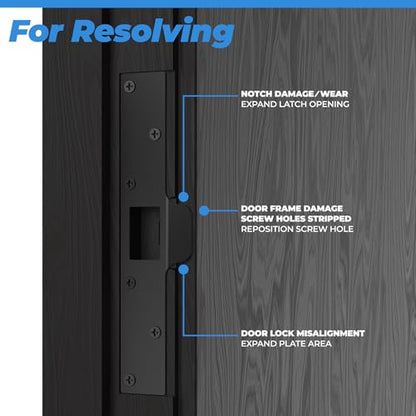 U 9476 Extra Long Door Strike Plate for Repairing Damaged Door Frame, Security Strike Plate for Interior & Exterior Doors, 1-1/4” x 7-7/8” Door Strike Plate Repair Kit Black Heavy Duty Stainless Steel