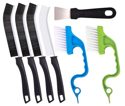 Ginsco 7 Pcs Hard Bristle Crevice Cleaning Brush Kit, Multifunctional Hand Held Gap Cleaning Tools for Small Corner Window Track Kitchen Bathroom