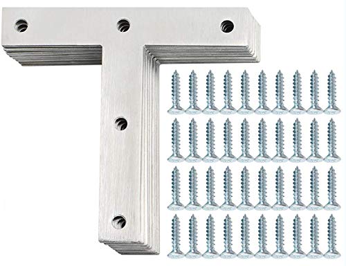 Alise T Flat Brackets,Corner Bracket Corner Brace Mending Plate Repair 120mm x 120mm Stainless Steel Flat Braces for Wood Tables, Chairs, Sofas, Beds, Cabinets, Doors and Windows,Brushed,Pack of 8 - size: 120x120mm, style: Brushed