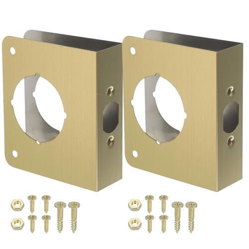 PATIKIL Door Reinforcement Plate, 2 Set Doors Reinforce Repair for 1-3/8" Thick Door 4-1/2" Size Door Knob Lock Latch Deadbolt Cover Plate Home Security, Gold - color: Gold, size: 1-3/8"; 4-1/2"
