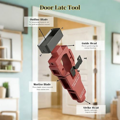 Door Latch Installation Kit with Mortise Blade, Door Latch Mortise Kit Template for Easy Accurate Professional Cut Fits 1-3/8" to 1-3/4" Thick Wooden Doors (Red)