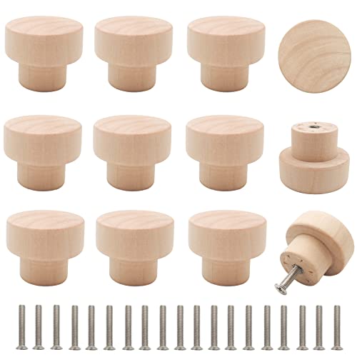 16PCS Wood Knobs Flat Top Round Cabinet Knobs 1.39"(35mm) Unfinished Wooden Dresser Drawer Pulls Kitchen Cabinet Handles - color: Flat Top Unfinished, size: 16 Pieces