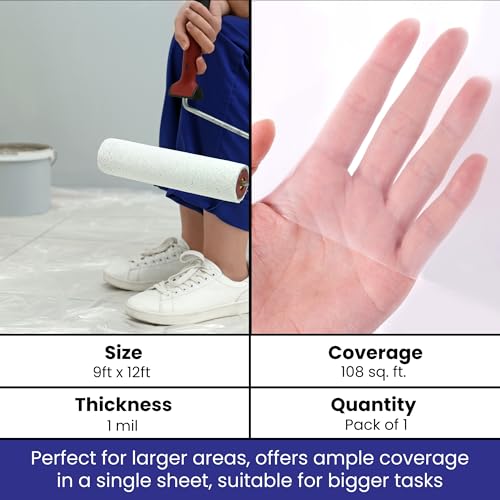 VICMORE Clear Plastic Drop Cloth 9 x 12 Ft, 1 Mil Plastic Sheeting for Painting, Floor & Furniture Cover, Waterproof Dust Barrier, Light-Duty Disposable Cover for DIY & Renovation - size: 9FT x 12FT, 1 PACK, MEDIUM-DUTY