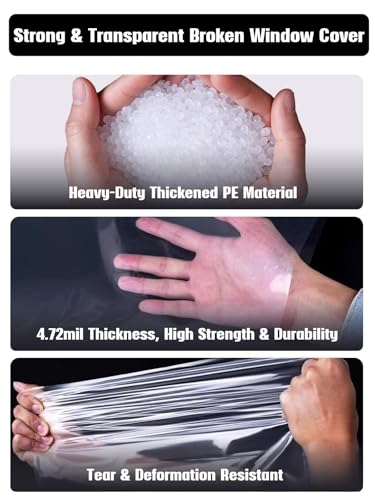 Temporary Car Window Cover for Broken Glass, 78.7x39.4 in Waterproof Plastic Film & Fix Tools for Broken Car Window Emergency Repairs, Auto Glass Temporary Replacement Kit with Double-Sided Tape