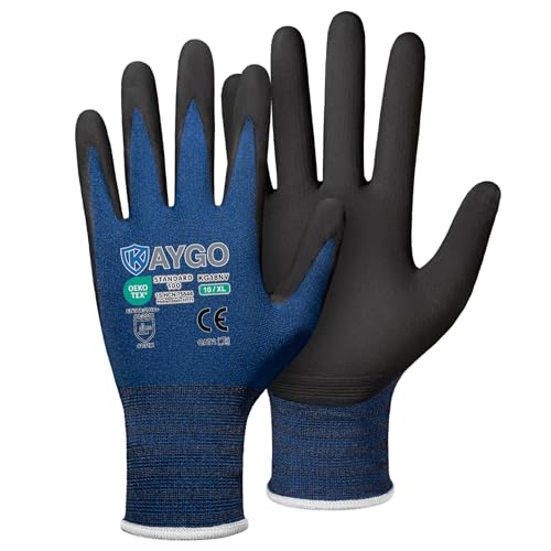 KAYGO Safety Work Gloves MicroFoam Nitrile Coated, 3 Pairs KG18NB,Seamless Knit Nylon Glove for Men and Women, Ideal for Automotive,Warehouse,Construction (XL, Dark Blue) - color: Dark Blue, size: X-Large