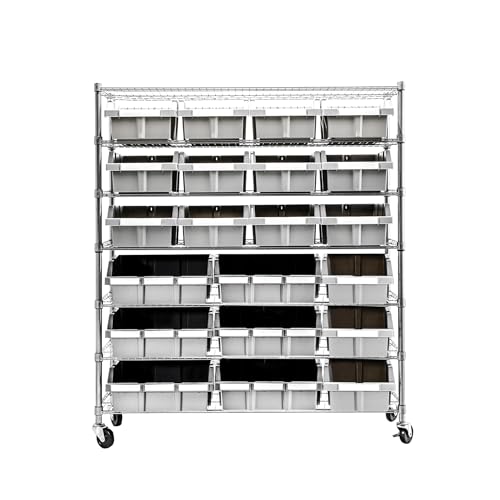Seville Classics Heavy Duty NSF Bin Rack Solid Steel Wire Shelving Storage Unit, Patented Organizer for Garage, Warehouse, Office, Restaurant, Classroom, Kitchen, Gray, Includes 21 Bins - color: Gray, size: Includes 21 Bins