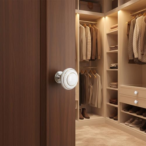 HUAMULAN 10 Pack White Ceramic Knob with Gold Circle Simple Dresser Kitchen Round Cabinet Pulls,Zinc Alloy Base Cupboard Wardrobe Drawer Door Handles,3 Size Screws - color: White with Gold Circle 10PCS