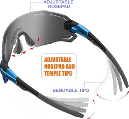 RIDE YOUR WAY Professional wrap around Frameless Cycling Sunglasses for Men and Women - color: Black Blue / Blue V1