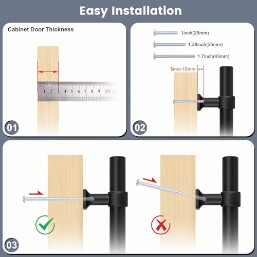 5 Pack Hole Centers 5 inch Matte Black Cabinet Handles, Stainless Steel Kitchen Cabinet Pulls, T Bar Hareware Pull Handle for Drawers Dressers Cabinets - color: Black, size: Hole Centers: 5inch