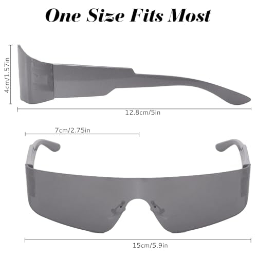 2 Pcs Futuristic Wrap Around Sunglasses Y2K Fashion Trendy Rimless Glasses Punk Eyewear for Women Men - color: Black+silver