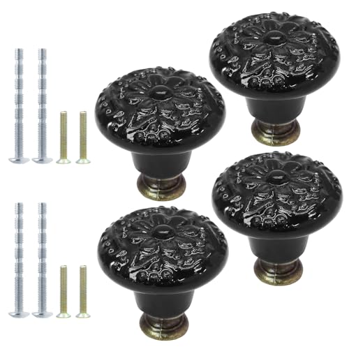 4pcs Black Ceramic Knobs, Vintage & Retro Dresser & Cabinet Knobs, Decorative Drawer Pulls for Closet & Cupboard - color: Black, size: 4pcs-1.3 Inch