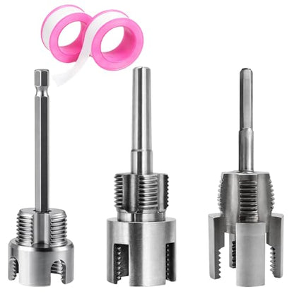 PVC Pipe Threader Set, 3Pcs Integrated Internal & External Pipe Threading Tool for 1/2", 3/4", 1" PVC Pipes, Includes 2 Rolls of 6M Tape, Ideal for Plumbing Repairs & Irrigation Systems