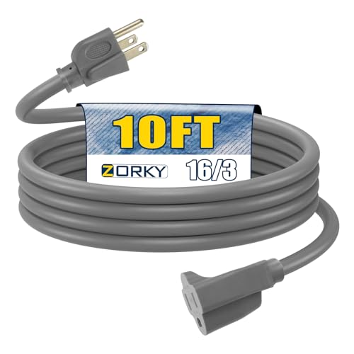 10ft Outdoor Extension Cord for Christmas Decorations - 16/3 Heavy Duty SJTW Waterproof Gray Electrical Cable with 3 Prong Grounded Plug for Safety, Great for Lawn and Major Appliances - color: Gray, size: 10ft