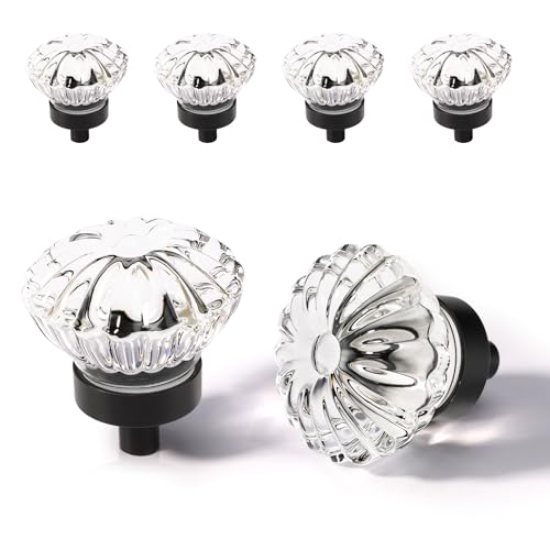 Flower Crystal Cabinet Knobs Cabinets Knob, 4 Pack Matte Black Base and Clear Crystal Small Pull for Closet Dresser Drawers Cupboard Wardrobe, Vintage Solid Alloy Retro Pulls Old Fashioned Handle - color: Matte Black, size: 4pack