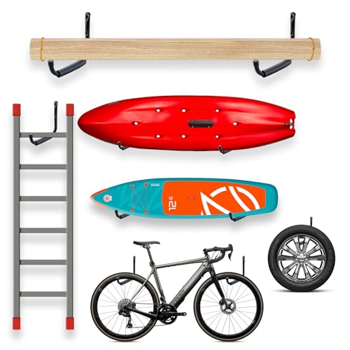 HOME MASTER HARDWARE Heavy Duty 9" Jumbo Arm Garage Wall Hooks 4 Pack – 50Lbs Ladder Hangers, Wall Mount Utility Storage for Bikes, Folding Chairs, Kayaks & Bulk Items - size: 9 in