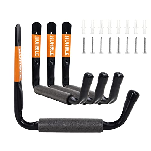 HUHOLE 4 Pack Garage Storage Hooks Heavy Duty – 9.8" Extra Large Jumbo Arm Wall Mount Hangers for Kayak, Ladder, Canoe, Snowboard & Folding Chairs – 70lbs Capacity Utility Organizer Rack (Black) - size: 9.8" Ladder Hanger