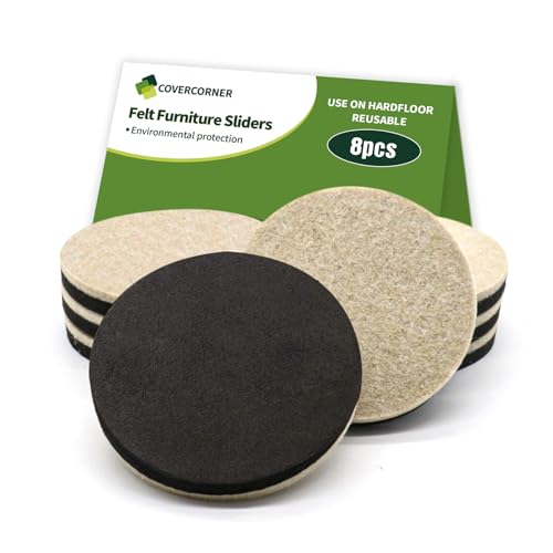 Felt Furniture Sliders for Hardwood Floors 8 PCS - 3 1/2 inch Furniture Moving Slider – Heavy Duty Felt Movers Sliders Chair Legs Floors Protectors (for Hardwood Floors) - size: 8 PCS 3 1/2'' Beige