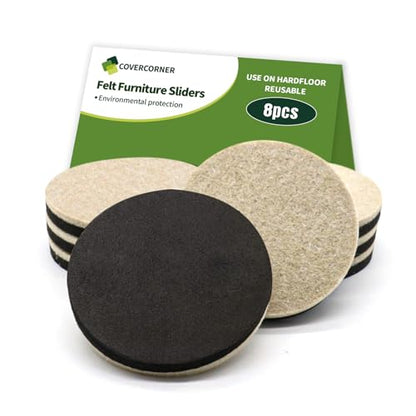 Felt Furniture Sliders for Hardwood Floors 8 PCS - 3 1/2 inch Furniture Moving Slider – Heavy Duty Felt Movers Sliders Chair Legs Floors Protectors (for Hardwood Floors) - size: 8 PCS 3 1/2'' Beige
