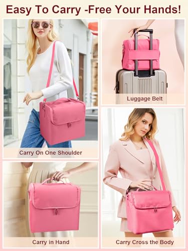 Deciniee Large Pink Makeup Nail Polish Organizer Bag, 4 Tier Professional Makeup Case, Waterproof Nylon, Travel/On-the-go Makeup Storage - color: Pink Regular