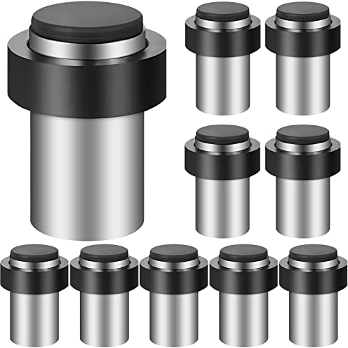 Chumia 10 Pcs Door Stopper Mounted Floor Stops Stainless Steel Cylindrical Stopper Modern Decorative Rubber Bumper Stops Holder Wall Protector for Bottom or Top of Door (Silver) - color: Silver