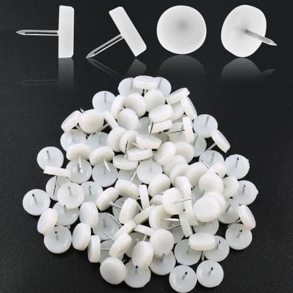 100 PCS Nail in Furniture Glides 18mm Nylon Chair Glides for Wood Floors, White Plastic Table Leg Protectors Chair Feet Sliders, Plastic Chair Legs Tack on Furniture Pads for Hardwood Floors - size: 100 PCS