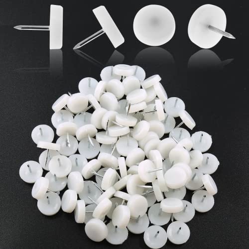 100 PCS Nail in Furniture Glides 18mm Nylon Chair Glides for Wood Floors, White Plastic Table Leg Protectors Chair Feet Sliders, Plastic Chair Legs Tack on Furniture Pads for Hardwood Floors - size: 100 PCS