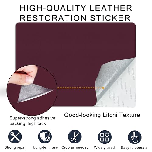 Self Adhesive Leather Repair Patch,8x12 inch Vinyl Repair Kit,Leather Repair Kit for Furniture,Car Seat,Couch,Office Chair,2 Pcs Burgundy - color: Burgundy, size: 8*12inch