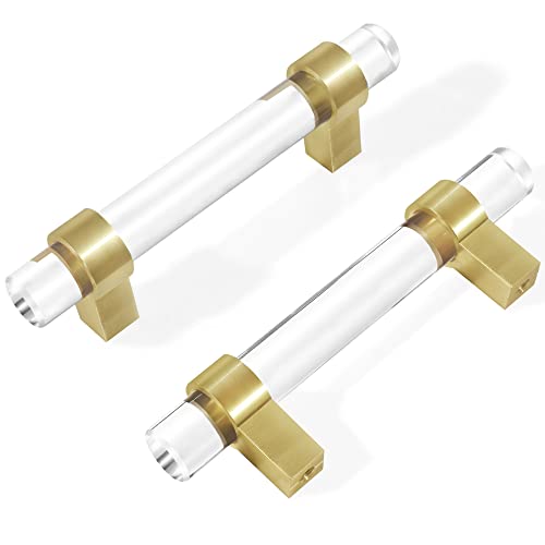 Clear Glass Crystal Gold Drawer Pulls 3 Inch, Brushed Brass Cabinet Pulls Drawer Handles (76mm, 5 Pack) - color: Brushed Gold, size: Hole Center : 3 Inch (76mm), style: 5 Pack