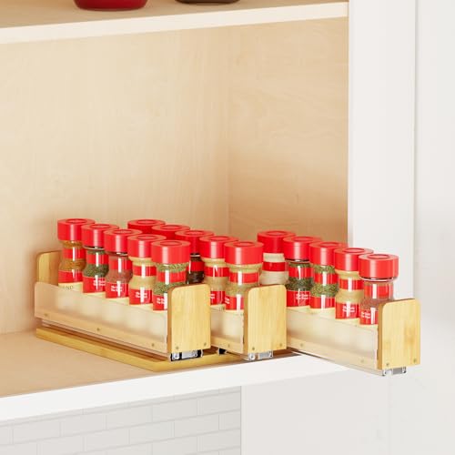 SpaceAid Bamboo Pull Out Spice Rack Organizer for Cabinet, Heavy Duty Slide Out Seasoning Kitchen Pantry Sliding Vertical Organization, 7.6" Wide, 3 Drawers(2" Wide), 1-Tier, Natural - color: Natural, size: 7.6" Wide, 3 Drawers(2" Wide), 1-Tier